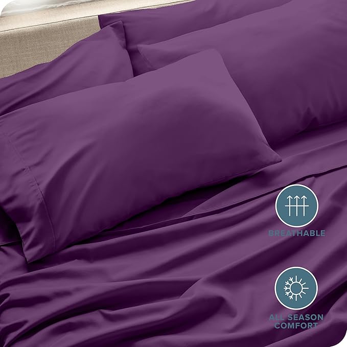 Bare Home Microfiber Bulk Pillow Cases - Standard/Queen Size Set of 4 - Cooling Pillowcases - Double Brushed - Plum Pillowcases 4 Pack - Easy Care (Standard - 4 Pack, Plum)