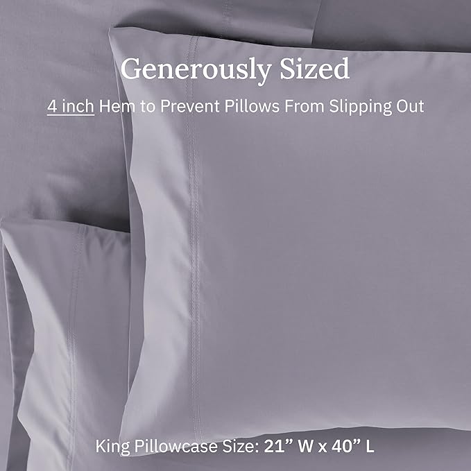 California Design Den Luxuriously Soft Premium 600 Thread Count, 100% Cotton Set of 2 Cases, Crisp King Size Pillow Covers Set of 2, Fits King Pillows (Lavender)