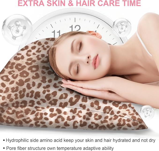 Mulberry Silk Pillow Cases Standard Size with Hidden Zipper, Ultra Smooth and Soft Breathable Cooling Silk Satin Pillowcase for Hair and Skin, Gifts for Women Men (Leopard Beige, 20x26 Inches, 1 Pack)