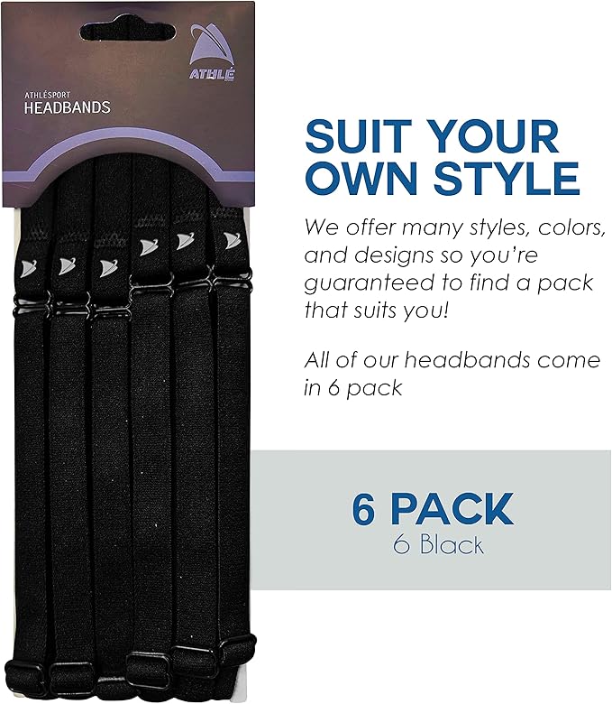 Adjustable Skinny Headbands, Elastic Hair Bands with Non Slip Silicone Grip, Lightweight and Comfortable for Women and Men (Pack of 6)