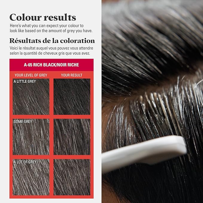 Just For Men Easy Comb-In Color Mens Hair Dye, Easy No Mix Application with Comb Applicator - Rich Black, A-65, Pack of 1