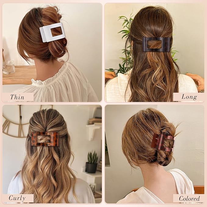 Obeoby 8 PCS Flat Hair Clips for Women, Strong-Hold French Flat Claw Clips for Thin Thick Hair Barrettes Medium Accessories (Tortoiseshell)