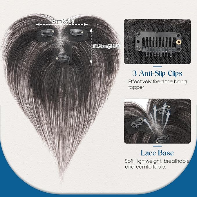 Hair Topper Human Hair Curtain Air Bangs Topper for Women,3.54x4.92 T-part Lace Base Real Human Hair Topper Hair Piece for Daily Wear(Air Bangs,Natural Black)