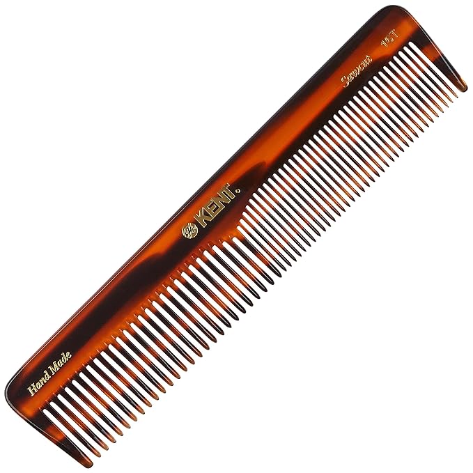 Kent 16T Tortoise Fine and Wide Tooth for Daily Grooming,Handmade Styling Comb for All Hair Types,Wet or Dry Hair Detangling Comb for Men and Women,Saw Cut Hand Polished,Made in England