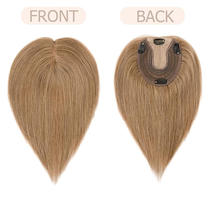 Hair Toppers for Women Real Human Hair No Bangs, 13 * 15 cm Larger Silk Base 150% Density Clip In Topper Hairpieces, Wiglet Top Pieces Add Volume -10 Inch 06 Light Brown