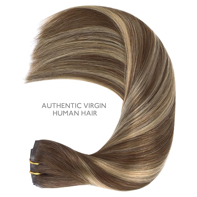 WENNALIFE Seamless Clip in Hair Extensions Human Hair, 12 Inch 80g 7pcs Balayage Chocolate Brown to Honey Blonde Real Hair Extensions Clip Ins Invisible PU Skin Weft Natural Remy Hair