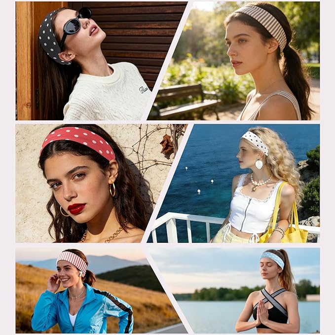 3PCS Headbands for Women Non Slip Elastic Sweat Hairbands Fashion Sports Hair Bands Soft Cloth Fabric Stretchy Headband for Workout Yoga Running