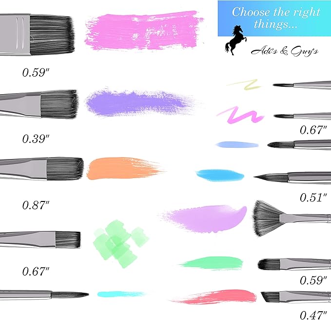 ADI&Guys Paint Brush Set – 12 Brushes with Travel Case, Mixing Palette & Sponge – for Acrylic, Oil, Watercolor & Face Painting – Art Supplies for Kids & Artists