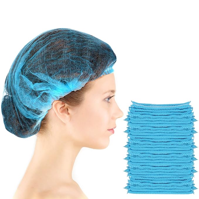 100 Pcs Disposable Nonwoven Bouffant Caps 21 Inch Hair Net Elastic Cap Hair Cover Hats for Beauty Salon Hospital Spa Catering Dust-free Workspace(Blue)
