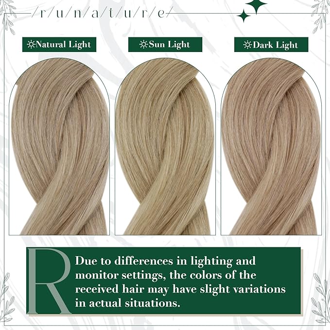 RUNATURE Clip in Hair Extensions Real Human Hair, Short Hair Extensions Clip Ins, Remy Human Hair for Women Double Weft 10 Inch 50g 3pcs #16P22 Dark Ash Blonde Highlight Light Blonde