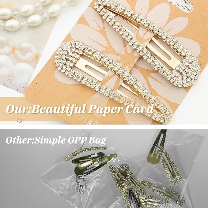 Hair Clip, 2Pcs 2.4Inch Rhinestone Hair Clips, Gold Hair Clips, Rhinestone Hair Accessories, Hair Barrettes for Women Girls Bridal, Wedding, Party, Prom