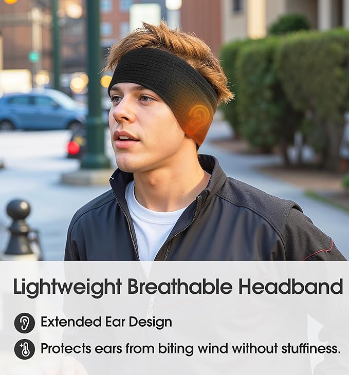SUNMECI Lightweight Soft Fleece Headband - Breathable Ear Muffs for Men Women in Winter Running Cycling Ski Comfortable Warm for Clod Weather Sports