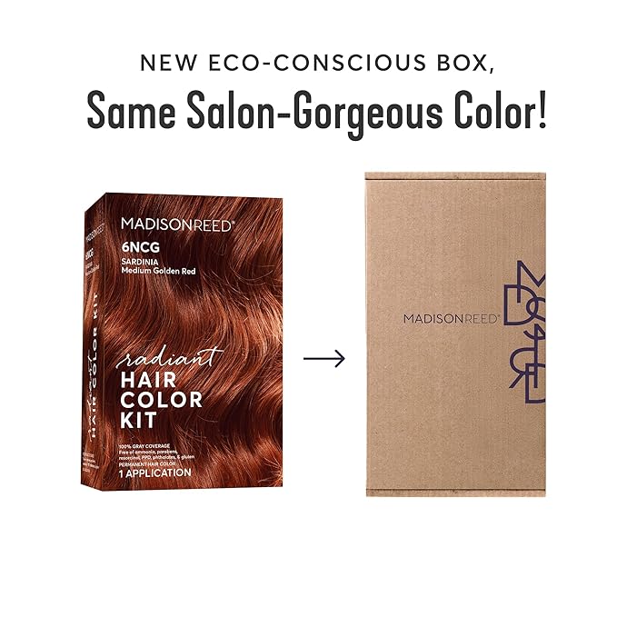 Madison Reed Radiant Hair Color Kit - 6NCG Medium Golden Red with Copper Tones (Sardinia Red), Dimensional Gray Hair Blending Permanent Hair Dye, PPD-Free & Ammonia-Free, 2 Pack