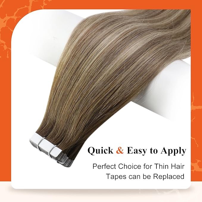 Full Shine Hair Extensions Tape in Color Dark Brown 3 Fading to 8 and 22 Blonde Tape in Hair Extensions 12Inch Invisible Skin Weft Human Hair Tape in Extensions 20Pcs 30Gram Add Volume