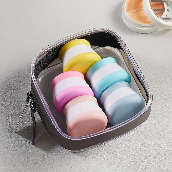 INSFIT Travel Containers for Toiletries, TSA Approved Silicone Cream Jars with Lids, BPA Free Travel Size Toiletries Leakproof Cruise Essentials for Cosmetic Cream Lotion
