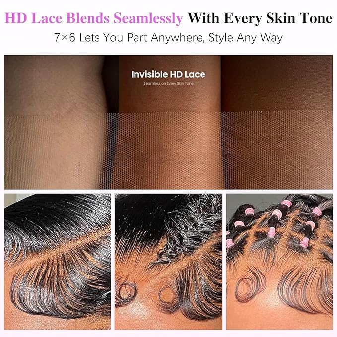 7x6 Burmese Curly Glueless Wigs Human Hair Pre Plucked Pre Cut 250% Density Drawstring Wig for Black Women 7x6 HD Lace Front Wigs Human Hair Glueless Wear and Go Nautural Color 16 Inch