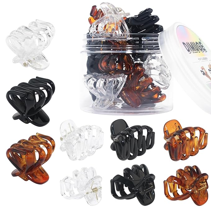 4CM Medium Small Hair Claw Clips 9 pcs Octopus Hair Clips Strong Grip Medium Hair Clips with Teeth Non-slip Good for Women Girls Thin Thick Hair.(Black+Brown+Clear)