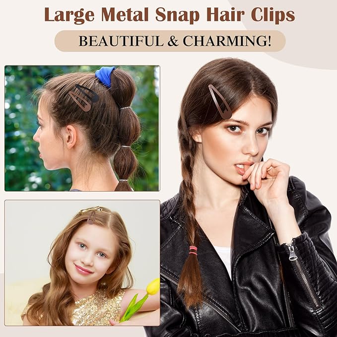 WILLBOND 30 Pieces 3.1 Inch Large Metal Snap Hair Clips Nonslip Barrettes Women Hair Accessories (Brown and Black)