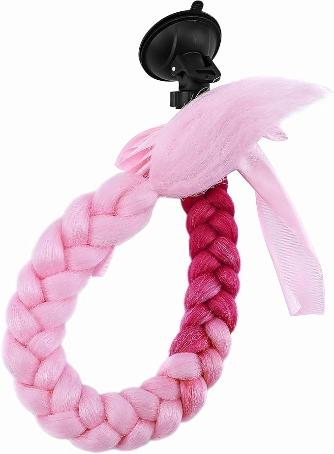 SEGO 1PCS/2PCS Helmet Pigtail Braids with Detachable Suction Cup Bowknot Ponytail Hair Many Colors (Helmet not Included)