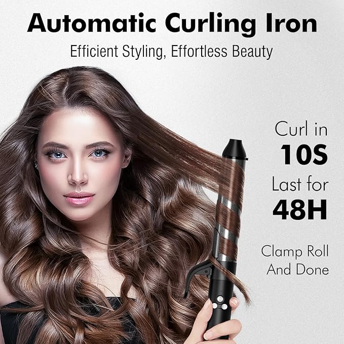 Luxspire Rotating Curling Iron, 1 1/4 inch Automatic Curling Iron Instant Heat Ionic Curling Wand with Long Titanium Barrel for Long Hair, Professional Self Curling Wand Hair Curler, Black