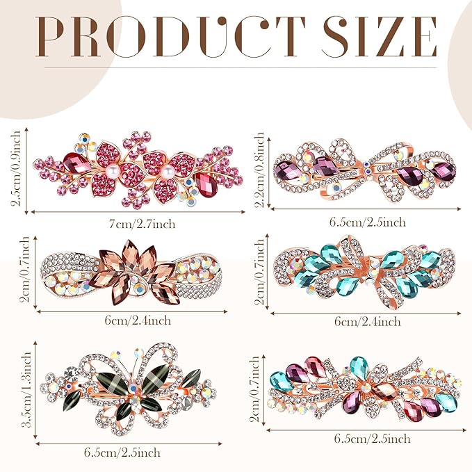 Geyoga 6 Pieces Vintage Hair Barrettes for Women Retro Flower French Pearl Crystal Rhinestones Clips Hair Pins for Women Styling Accessories(Bright Style)
