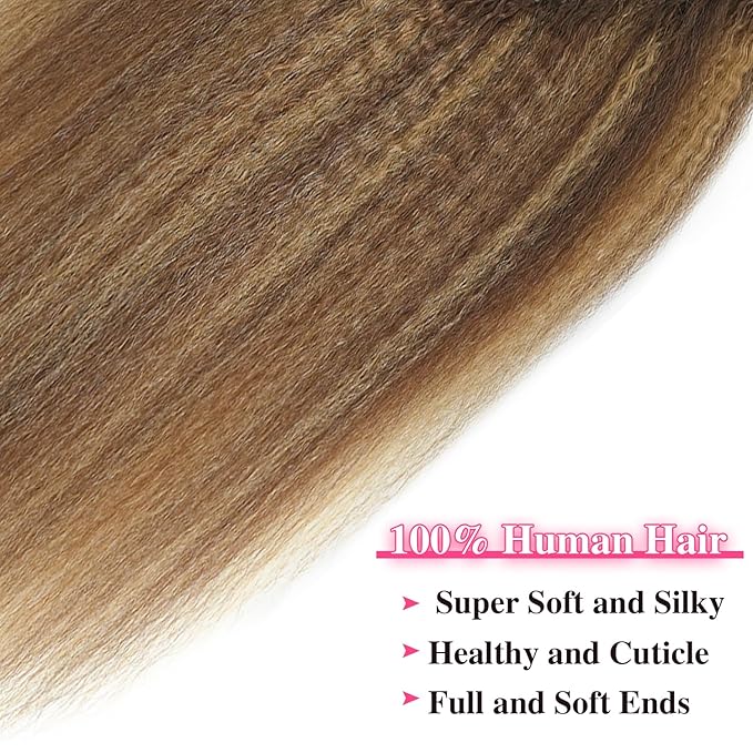 Kinky Straight Clip in Hair Extensions Real Human Highlight Clip ins For Women Unprocessed Clip on Hair Extensions(24inch,#4/27/4)
