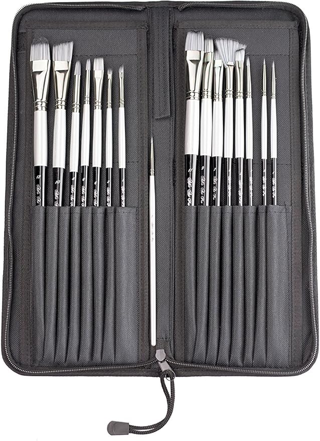 ADIS&Guys 15-Piece Art Paint Brush Set – Professional Brush Kit for Acrylic, Oil, Watercolor, Gouache, Face and Body – Includes Angle, Filbert, Flat, Fan & Round Brushes with Travel Case