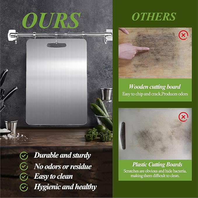 Titanium Cutting Board, 100% Pure Titanium Cutting Boards for Kitchen, Double Sided Food-Grade, Dishwasher Safe Chopping Board for Cutting Meat Vegetable Fruit (14"L x 10"W)