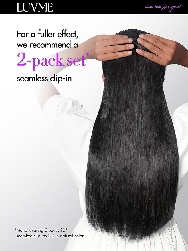 LUVME Silky Straight Seamless 2 Pack 220g 14Pcs Clip in Hair Extensions Full Max with 20inch Remy Human Hair Extensions, Natural Black 100% Real Soft Hair