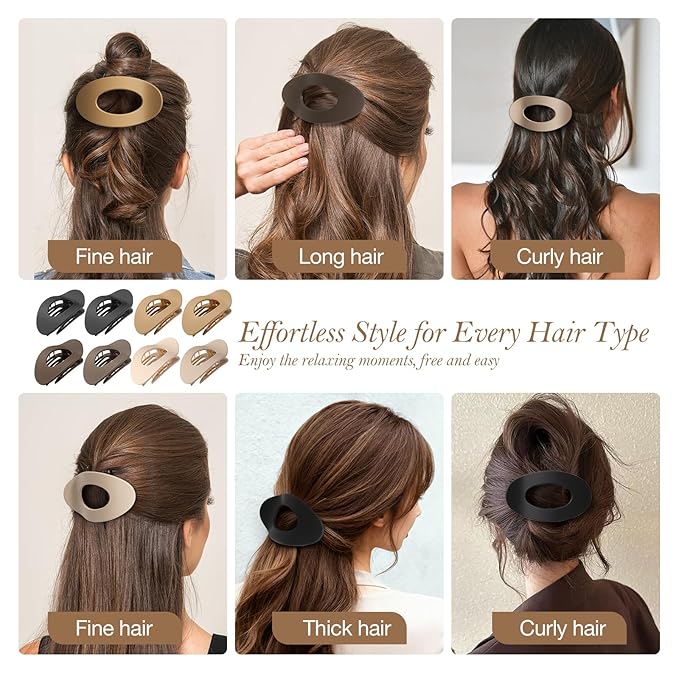 Upgraded 8 Pack French Flat Hair Clips for Women Girls, Matte Lay Flat Claw Clips, Large No-Slip Claw clips for Thick & Thin Hair, Strong Hold Styling Barrettes Accessories for Daily Styling(Neutral)