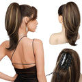 Ponytail Extension – 16” Claw Clip in Ponytail Hair Extensions Natural Soft Synthetic High Pony Tail Hairpieces for Women (Chocolate Brown with Highlights, 16 inch)