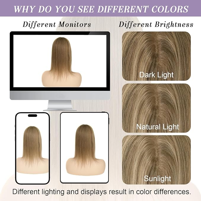 Toppers Hair Pieces for Women #TAC, 3x5 Inch Injected Silk Base 16 Inch Length 130% Density Real Human Hair Toppers