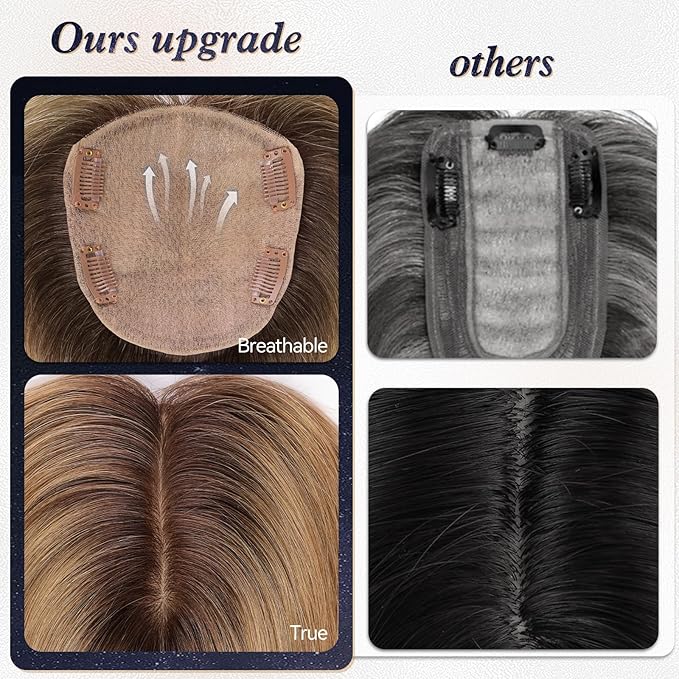 starluck Hair Toppers for Women Real Human Hair, 5"*5.5"Large Coverage Ombre Ash Blonde HairTopper No Bangs,100% Real Human Hair Toppers for Women with ThinningHair,Cover Gray Hair Roots