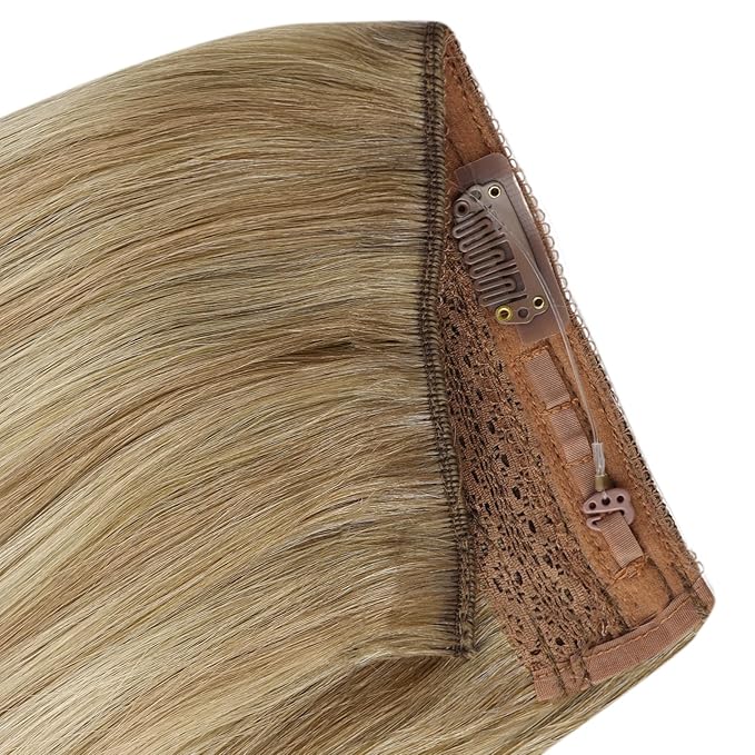 YoungSee 130G Wire Hair Extensions Real Human Hair Light Brown Mix Platinum Blonde Hair Extensions Invisible Wire Balayage Brown Human Hair Fish Line Straight Hair 20Inch