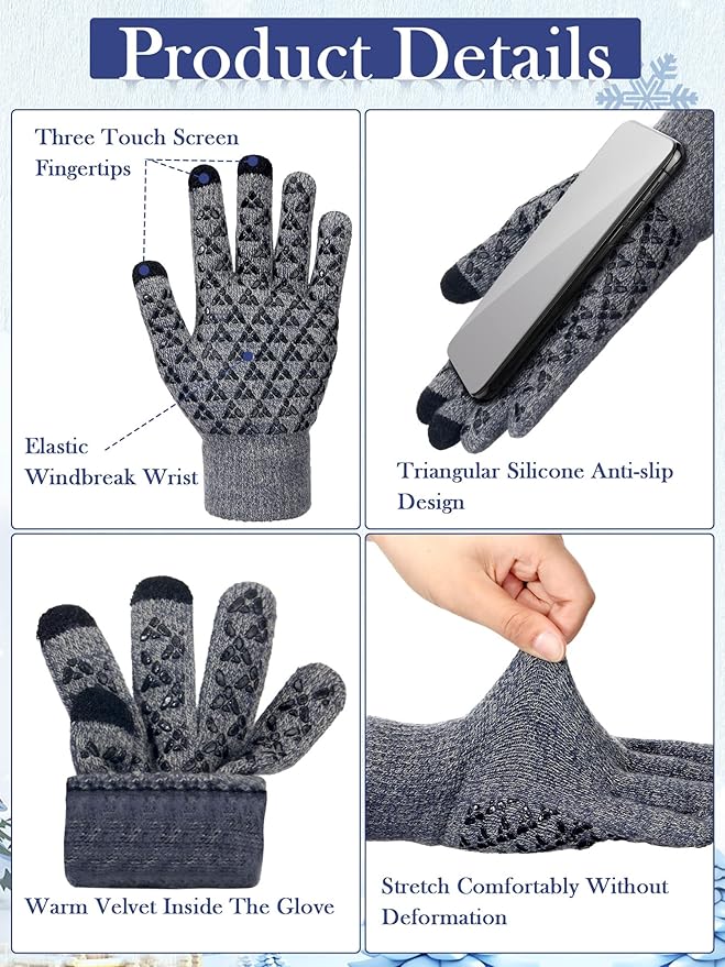 SATINIOR 6 Pieces Ear Warmer Headband Warmer Face Mask Fleece Neck Gaiter Touch Screen Winter Knit Gloves for Men and Women
