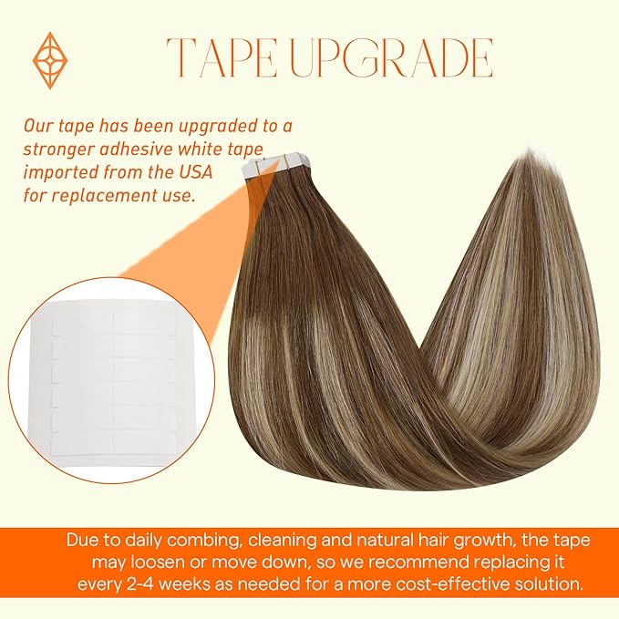 Full Shine Invisible Tape in Hair Extensions Human Hair Color 4 Brown Ombre 27 Blonde and 8 Brown Highligt 60 Hair Extensions Tape in 22 Inch Balayage Tape in Extensions Remy Hair 20 Pcs 50G Soft