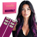 WENNALIFE Violet Clip in Hair Extensions Real Human Hair 35g 6pcs 18 Inch Colored Hair Extensions for Kids Women Colorful Hair Pieces Pop-up Style Straight Extensiones De Cabello Humano Con Clip