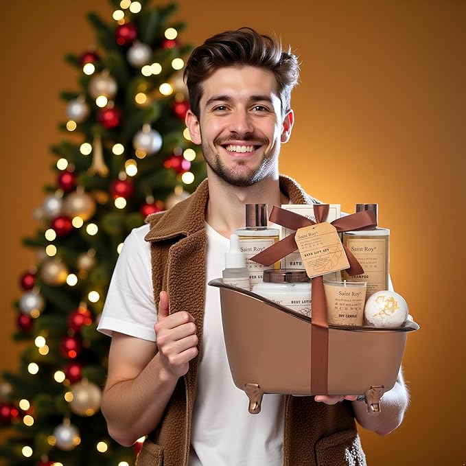 Fathers Day Gifts for Men Dad Birthday Gifts Spa Kit Cedar & Bergamot Scents Bath Gift Set and Shower Gift Bath and Body Gift Basket Set Mans Gifts Bath Spa Kit Spa Baskets, Home Spa Care Men Gift set