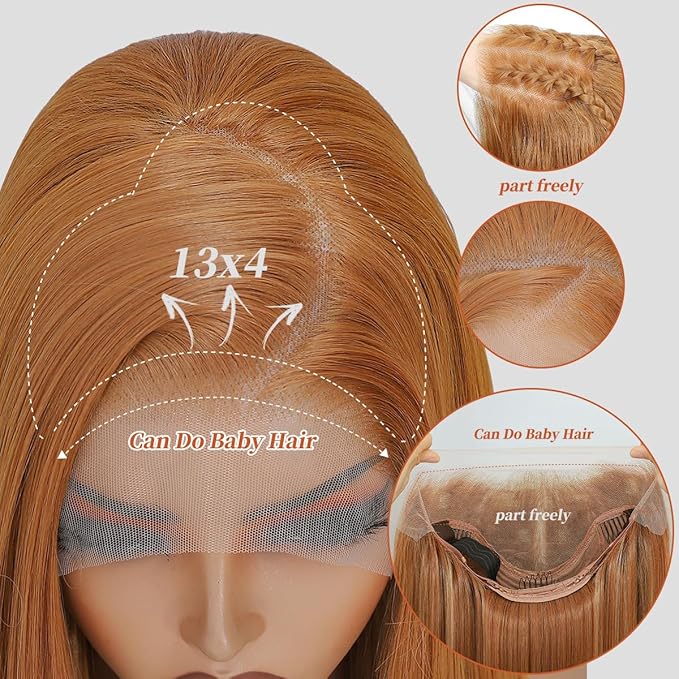 13x4 Synthetic Lace Front Wigs Pre Plucked 26 Inch Long Wavy Ginger Wigs For Black Women 100% Futura Premium HD Lace Wig Ready to Wear Beginner Friendly Daily Party Use