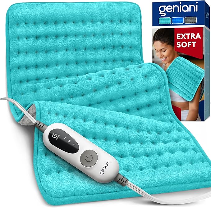 GENIANI XL Electric Heating Pad for Back Pain & Cramps Relief, Electric Throw, Christmas Gifts for Women, Auto Shut Off, Machine Washable, Heat Pad for Neck & Shoulder (12"x24" Viridian Green)