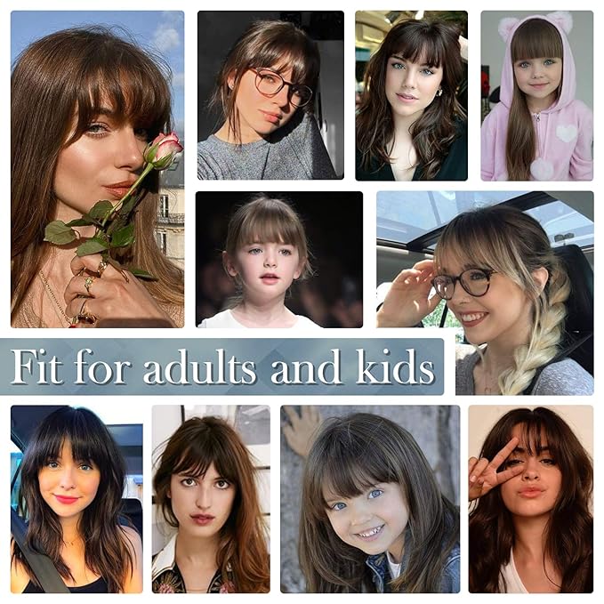 BARSDAR Real Human Hair Clip in Bangs - 100% Human Hair Clip in Bangs for Women - Brown Wispy Bangs Extensions Fringe with Temples Dyeable Real Hair Bangs Hairpieces - Dark Auburn Brown