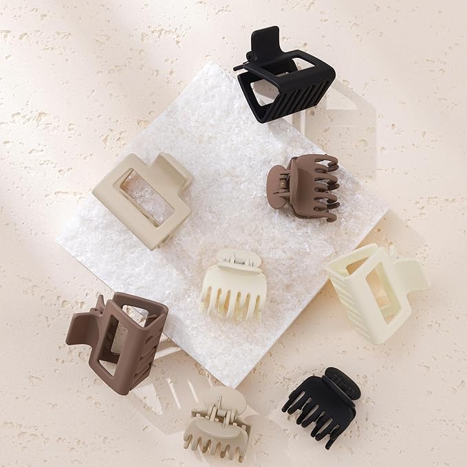 Matte Hair Clips for Women, 8PCS Medium Hair Clips for Thin/Thick Hair Rectangle Hair Claw Double Row Small Claw Clips Non-Slip Hair Accessories