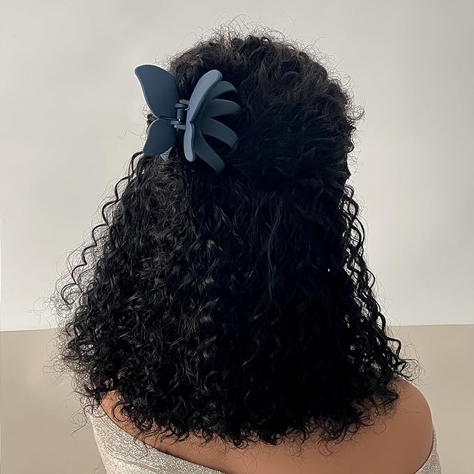 Large Butterfly Hair Claw Clips Octopus Claw Clips for Long Thick Thin Wavy Curly Hair, Strong Hold Non-Slip Grip Hair Accessories for Women 4 PCS（Black,Navy Blue,brown,Orange）