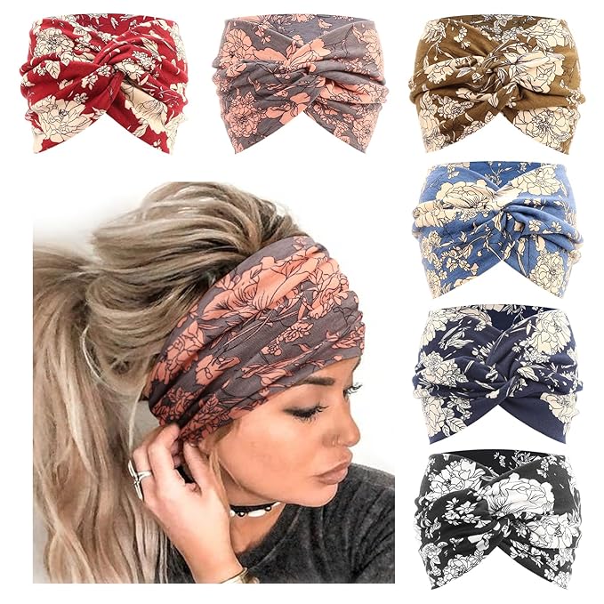 DRESHOW 6 Pack Extra Wide Headbands for Women Large Turban Headband Boho Head Wrap Elastic Hairbands Hair Twisted Knot Hair Accessories