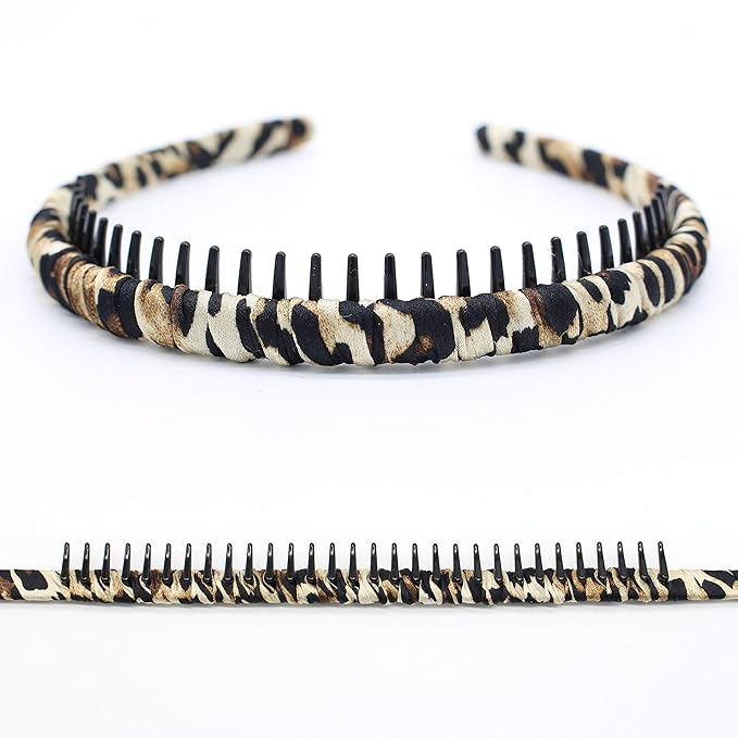 Leopard Print hairbands,hair Headbands for women,Fashion Hair Accessories,Non-slip Resin comb teeth hair hoop ((Pack of 4))