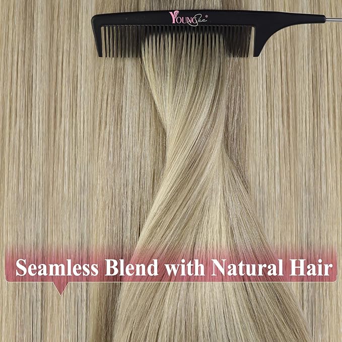YoungSee Tape in Hair Extensions Human Hair Balayage Blonde Tape in Hair Extensions Ash Blonde with Platinum Blond Tape-in Human Hair Extension Ombre Tap ins Extension 20In 50g 20pcs for Wedding