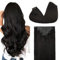GOO GOO Clip in Hair Extensions Real Human Hair, Remy Human Hair Extensions Clip ins for Women, Natural Human Hair, 16inch 130g 7Pcs, 1B Natural black