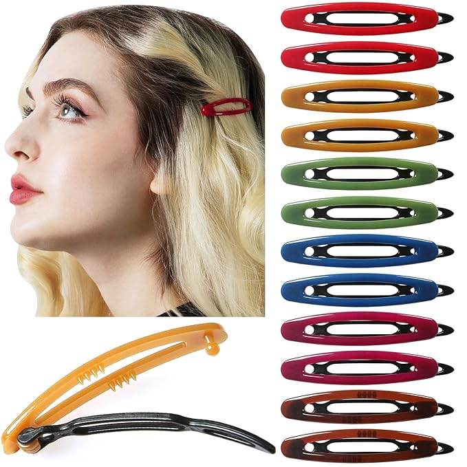 12pcs Hair Barrettes Set for Women and Girls, Hair Clips for Thick Thin Fine Hair, Non-metal Hair Accessories, Non-Slip Grip Handmade Snap Hairpin, BPA Free