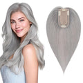SEGO Hair Topper for Women, No Bangs Real Human Hair Topper with Anti-Slip Clips (6 Inches #Grey)