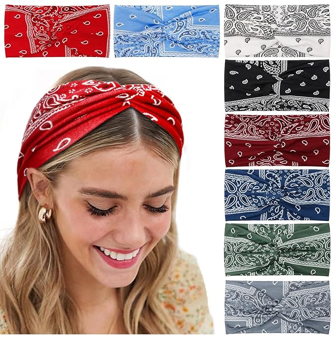 Tobeffect Boho Headbands for Women Bandana Fashion Womens Headbands Non Slip Elastic Wide Turban Head Wrap